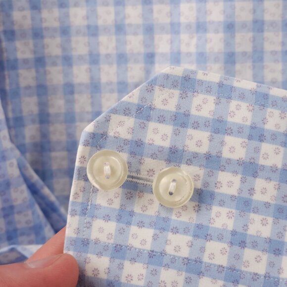 Eton 17.5 Poplin Contemporary Check Geometric Cotton Blue Convertible Cuff Men - Picture 7 of 16